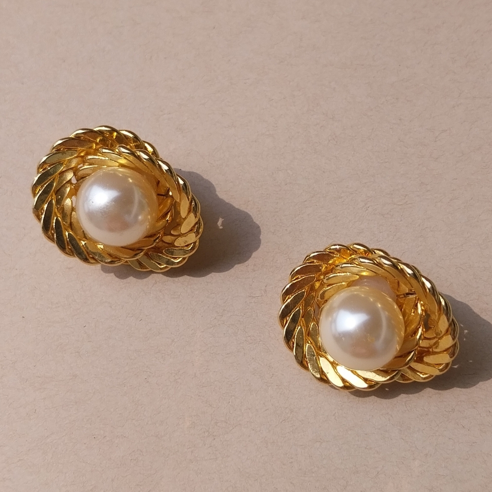 Pierre Cardin Gold and Pearl Earrings
